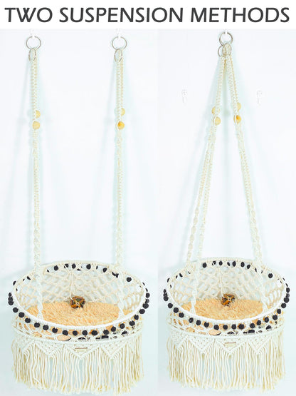 Macrame Hanging Cat Hammock Bed with Mat & Catnip Toys