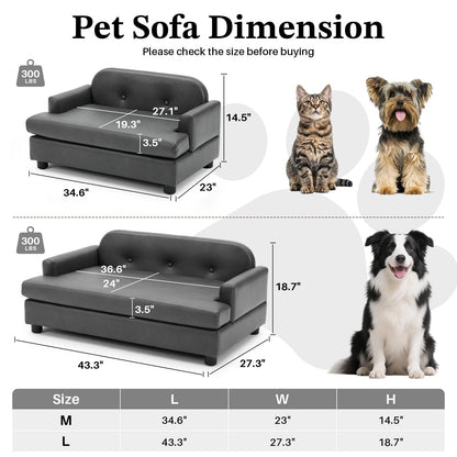 Luxury Elevated Dog Sofa Bed with Waterproof Leather & Foam Cushion