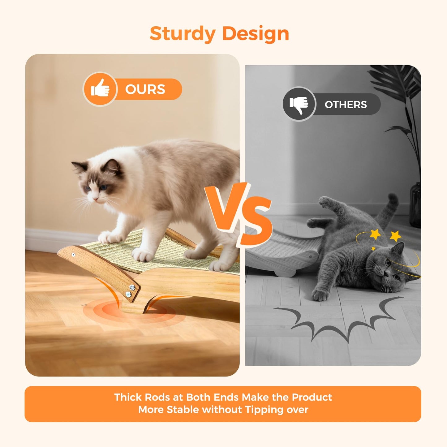 3-in-1 Sisal Cat Scratcher Lounge Bed with Solid Wood Frame