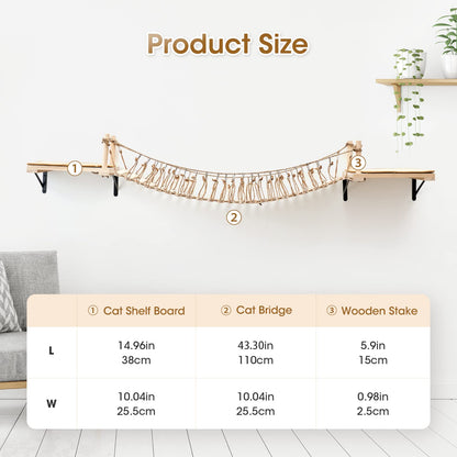 Wall Mounted Cat Rope Bridge with Bed, Perches & Sisal Scratch Mat