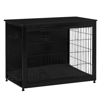 Wooden Dog Crate Furniture with Cushion & Double Doors