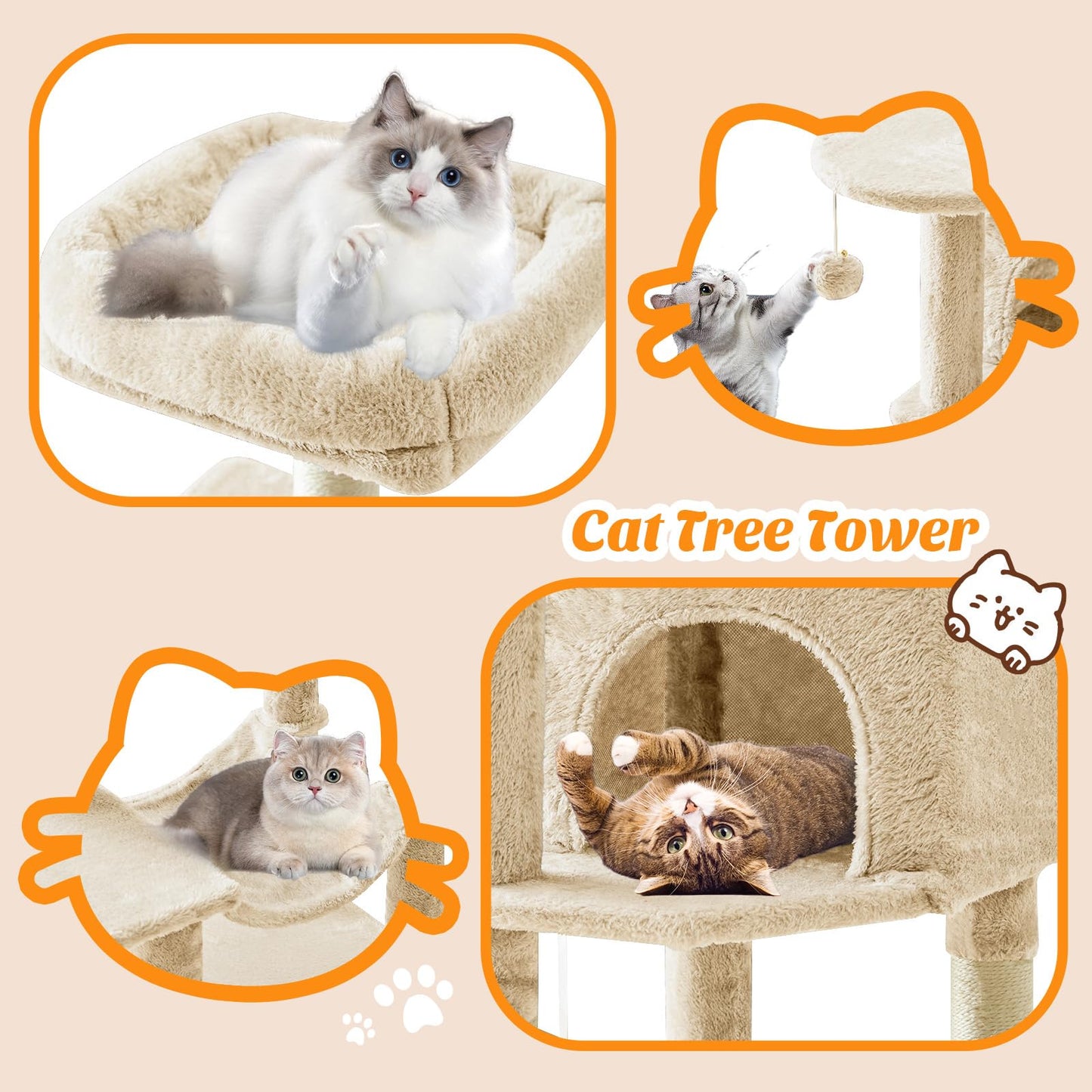 Sweetcrispy Cat Tree Tower – Multi-Level with Sisal Scratching Post