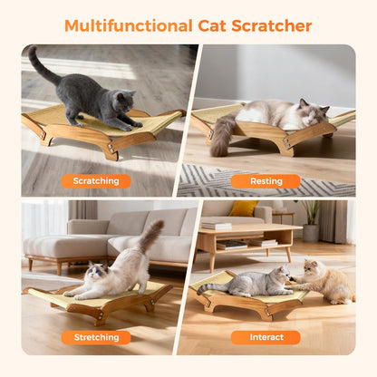 3-in-1 Sisal Cat Scratcher Lounge Bed with Solid Wood Frame
