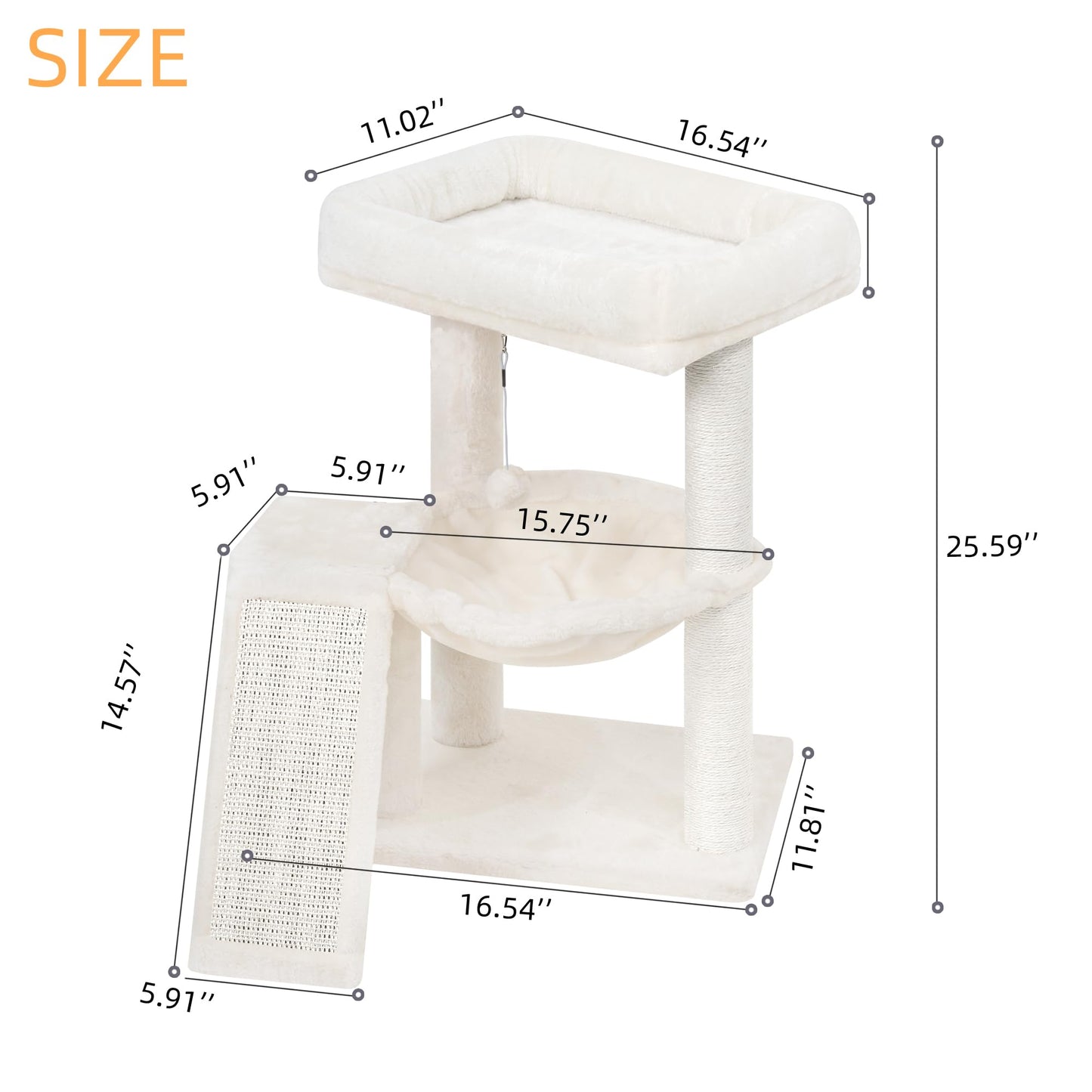 Cat Tree Tower with Hammock, Scratching Post & Toy Balls for Indoor Cats