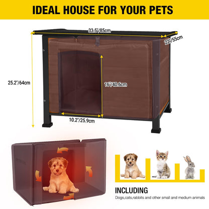 Weatherproof Wooden Dog House with Raised Feet & Iron Frame
