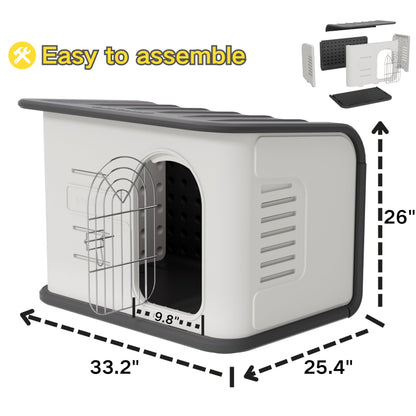 Durable Plastic Dog House with Lockable Door & Elevated Floor