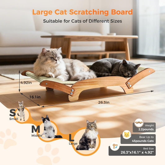 3-in-1 Sisal Cat Scratcher Lounge Bed with Solid Wood Frame