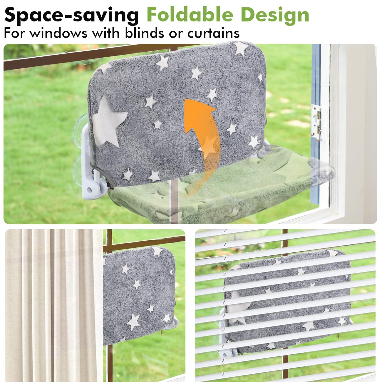 Cordless Cat Window Perch Hammock with Metal Frame & Washable Cover