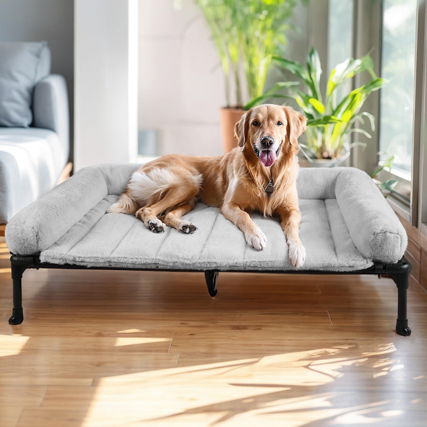 Orthopedic Elevated Dog Bed with Bolster Cushion & Washable Mat