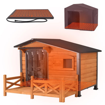 Large Insulated Outdoor Dog House with Anti-Chewing Metal Frame