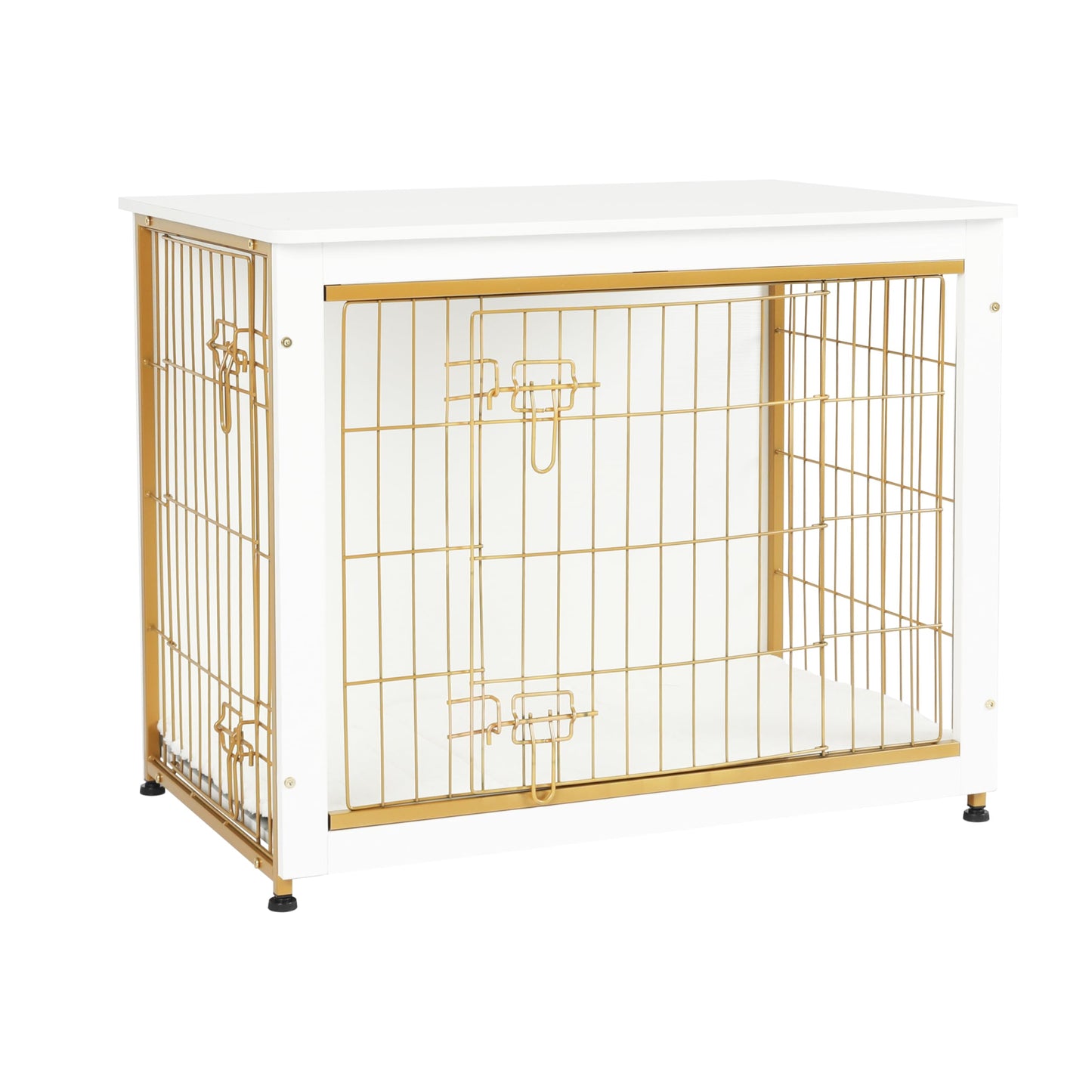 Wooden Dog Crate Furniture with Cushion & Double Doors