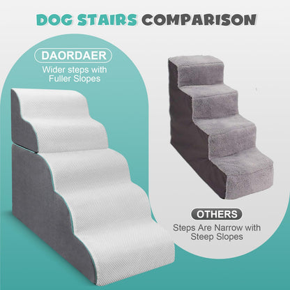 5-Step Foldable Dog Stairs Ramp with Non-Slip Foam Steps