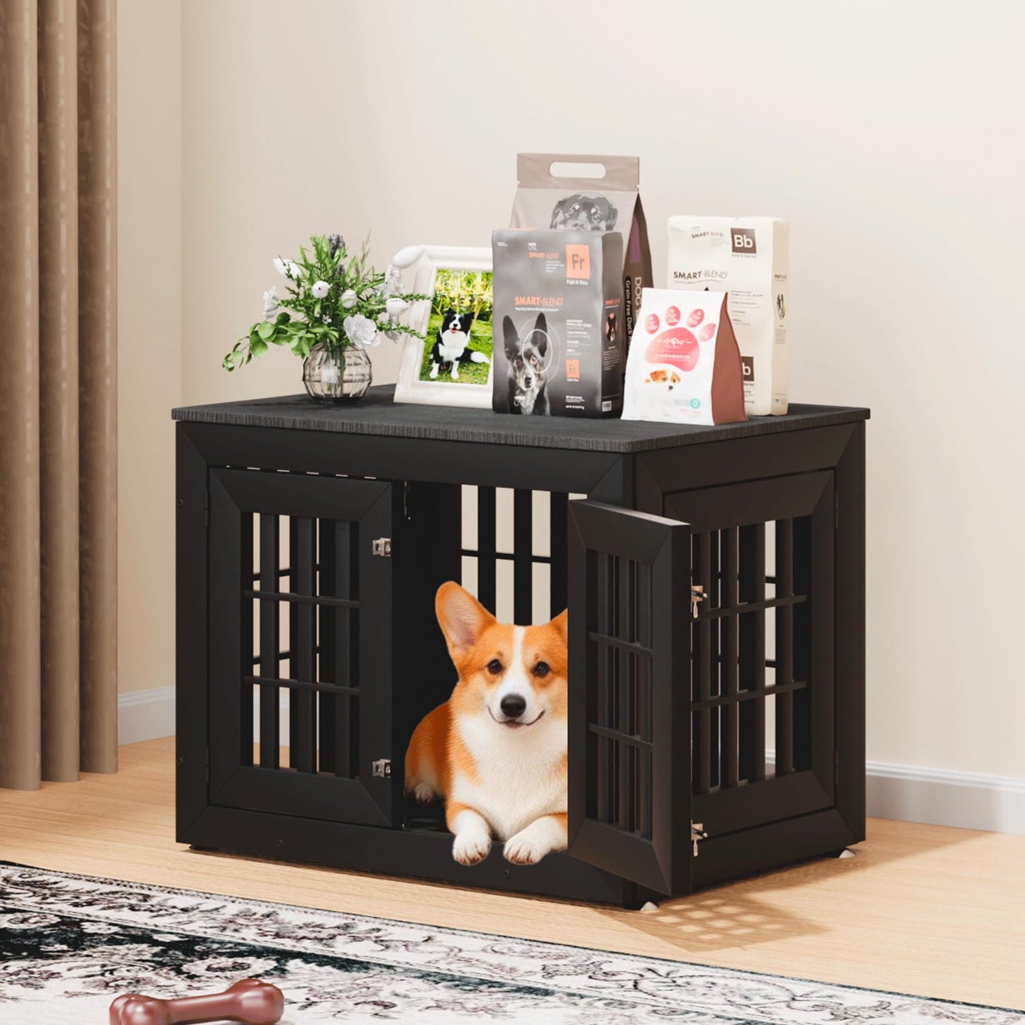 48" Heavy Duty Dog Crate Furniture with Waterproof Top & Wooden Frame