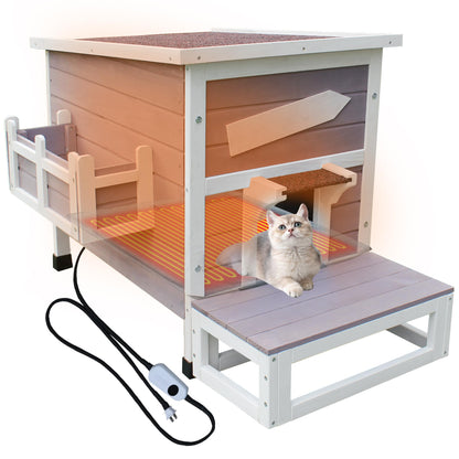 Weatherproof Outdoor Cat House with Escape Door & Wooden Shelter