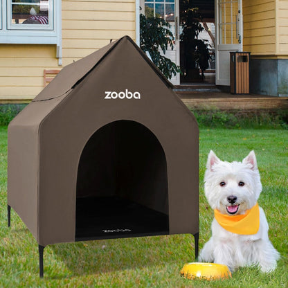 Weatherproof Elevated Dog House with Mesh Panels & Steel Frame