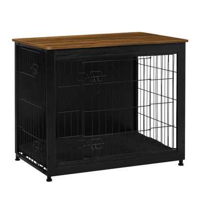 Wooden Dog Crate Furniture with Cushion & Double Doors