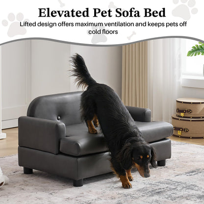 Luxury Elevated Dog Sofa Bed with Waterproof Leather & Foam Cushion