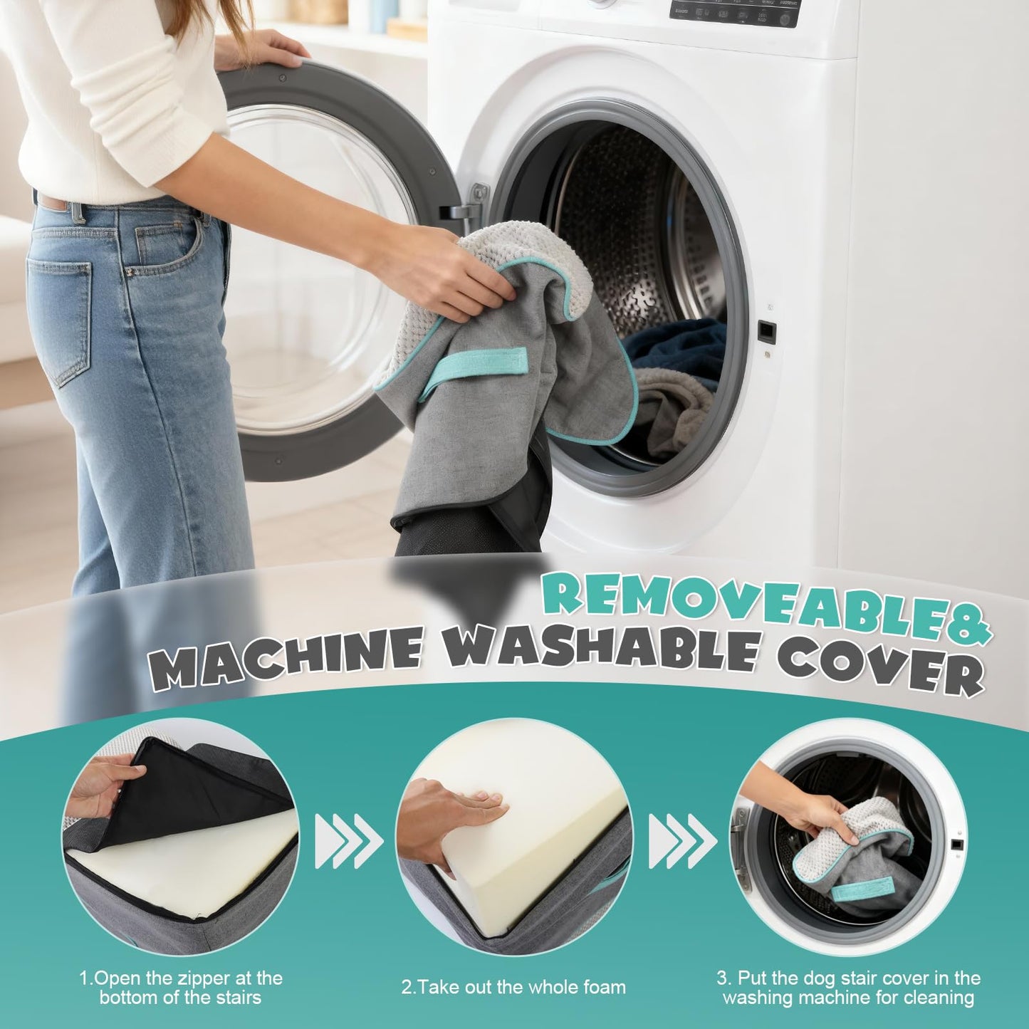 5-Step Foldable Dog Stairs Ramp with Non-Slip Foam Steps