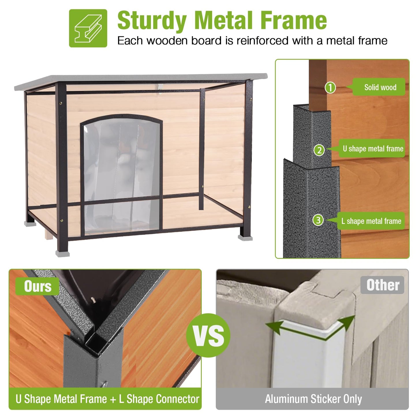 Large Insulated Outdoor Dog House with Anti-Chewing Metal Frame
