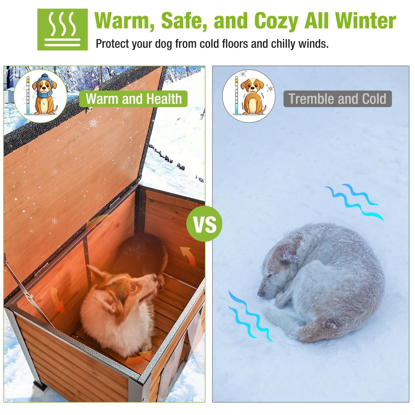 Large Insulated Outdoor Dog House with Anti-Chewing Metal Frame