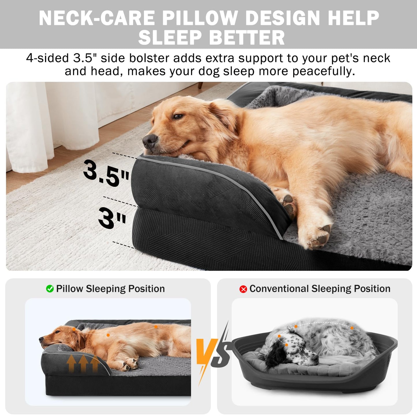 XL Orthopedic Dog Sofa Bed with Egg Crate Foam & Waterproof Lining