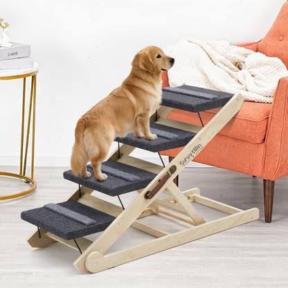 Adjustable Wooden Pet Ramp with Non-Slip Carpet Surface