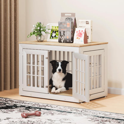 48" Heavy Duty Dog Crate Furniture with Waterproof Top & Wooden Frame