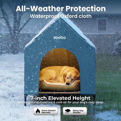 Weatherproof Elevated Dog House with Mesh Panels & Steel Frame