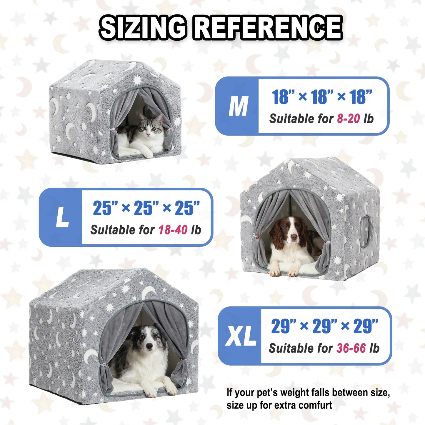 Pelemee Indoor Dog House, Night-Luminous Star Dog Bed with Frame, Dog Cave Tent