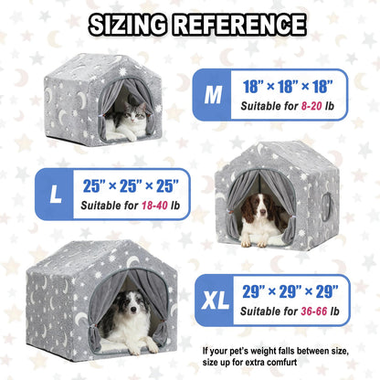 Pelemee Indoor Dog House, Night-Luminous Star Dog Bed with Frame, Dog Cave Tent