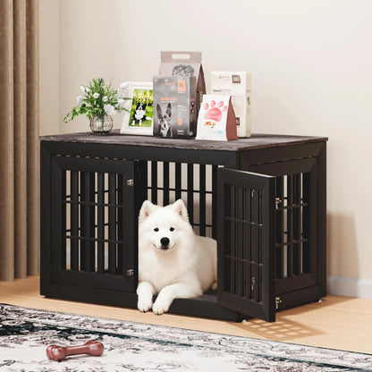 48" Heavy Duty Dog Crate Furniture with Waterproof Top & Wooden Frame