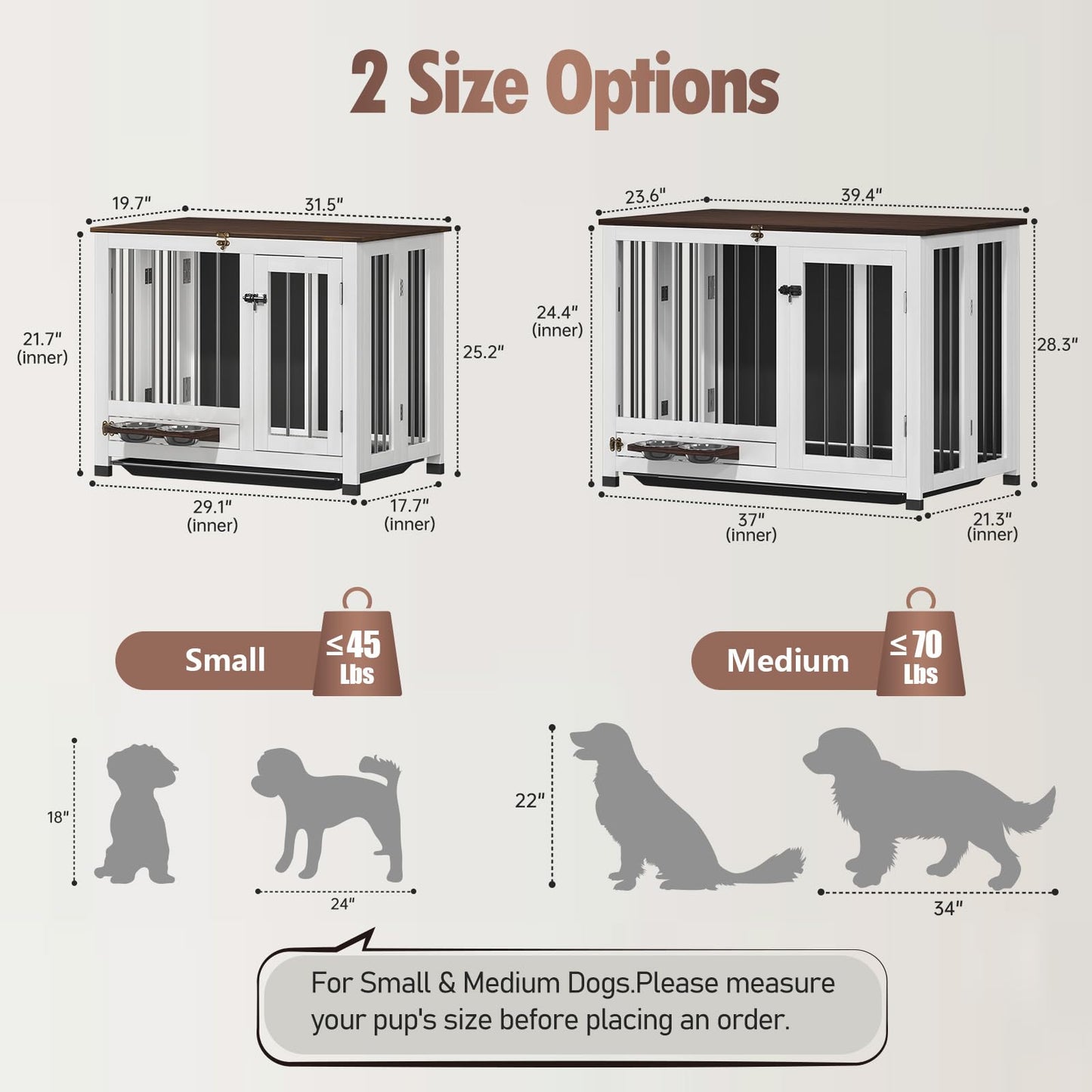 31.5" Wooden Dog Crate Furniture with Rotating Feeder & Tray
