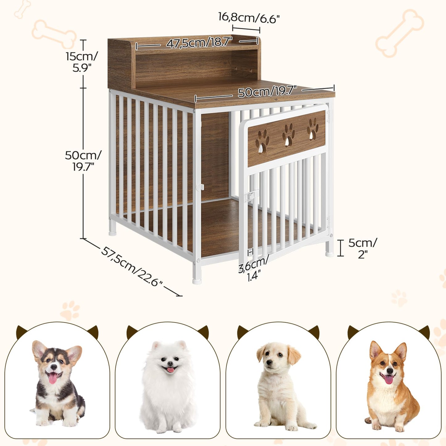 Two-Tier Wooden Dog Crate Furniture End Table for Small Dogs