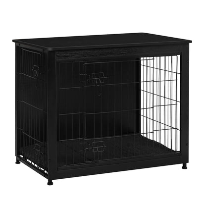 Wooden Dog Crate Furniture with Cushion & Double Doors