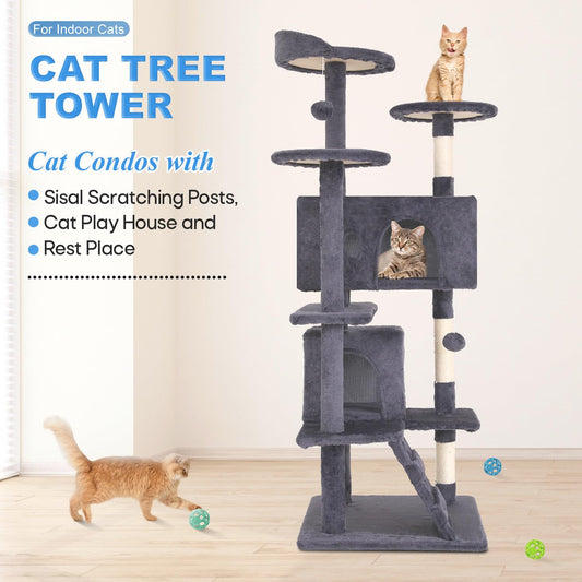 Multi-Level Cat Tree Tower with Scratching Posts & Jumping Platforms