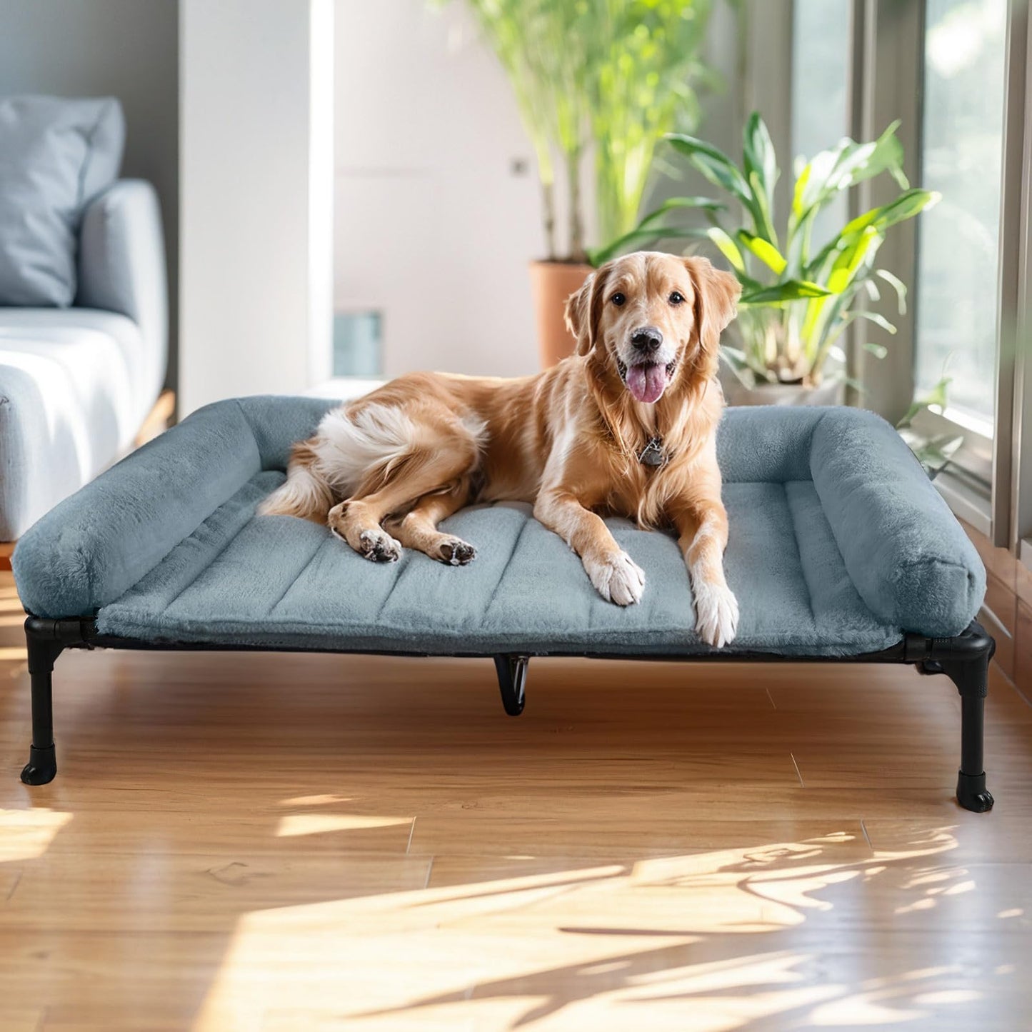 Orthopedic Elevated Dog Bed with Bolster Cushion & Washable Mat