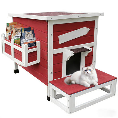 Weatherproof Outdoor Cat House with Escape Door & Wooden Shelter