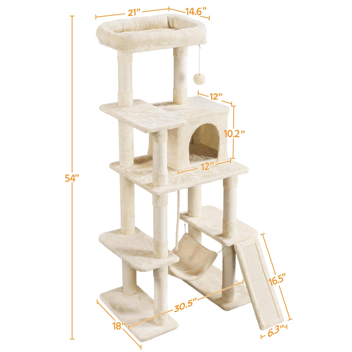 Large Multi-Level Cat Tree Tower with Condo, Hammock & Scratching Posts