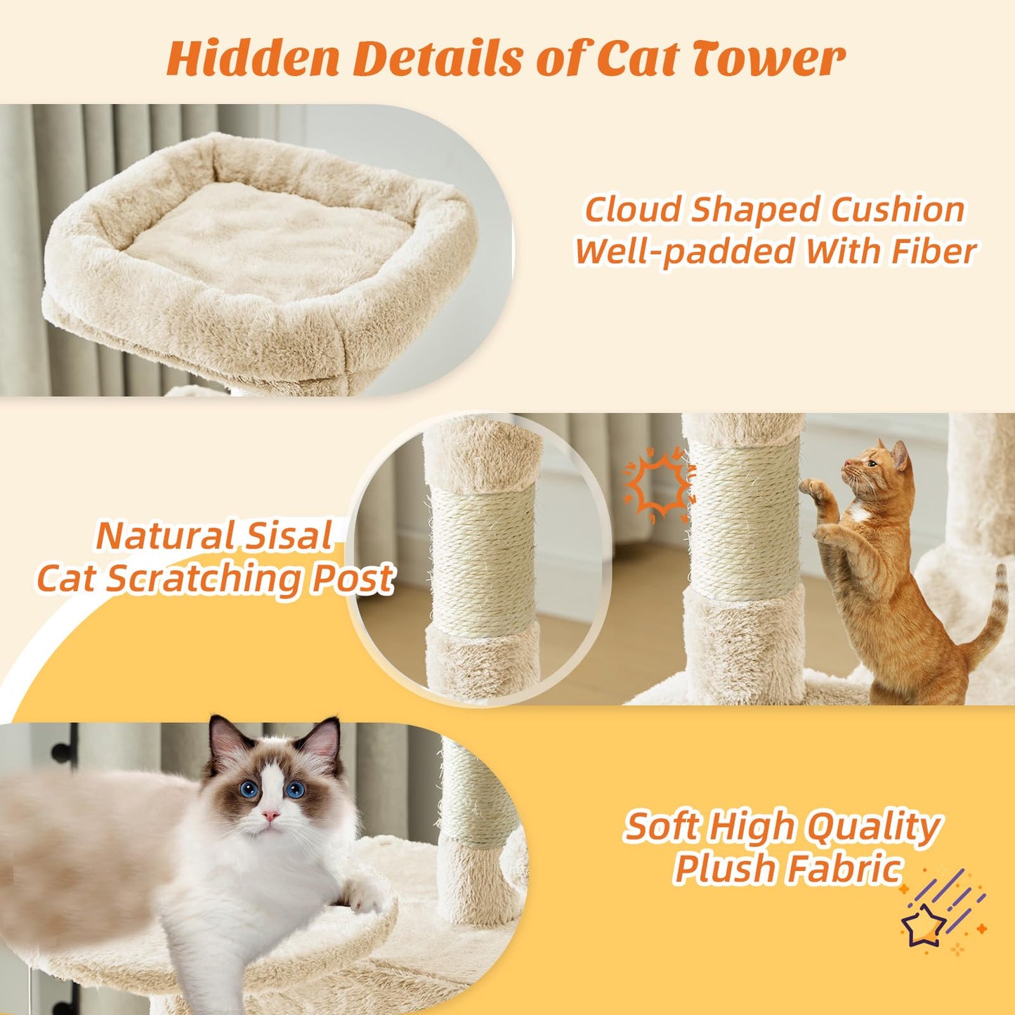 Sweetcrispy Cat Tree Tower – Multi-Level with Sisal Scratching Post