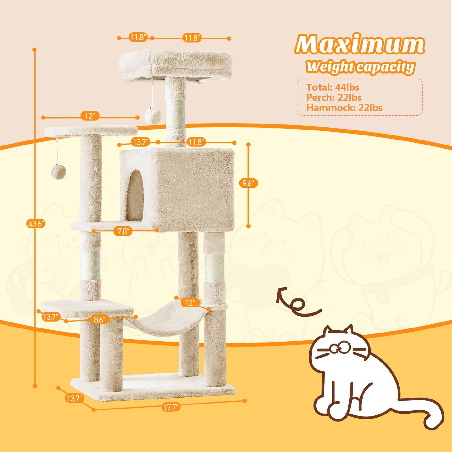 Sweetcrispy Cat Tree Tower – Multi-Level with Sisal Scratching Post