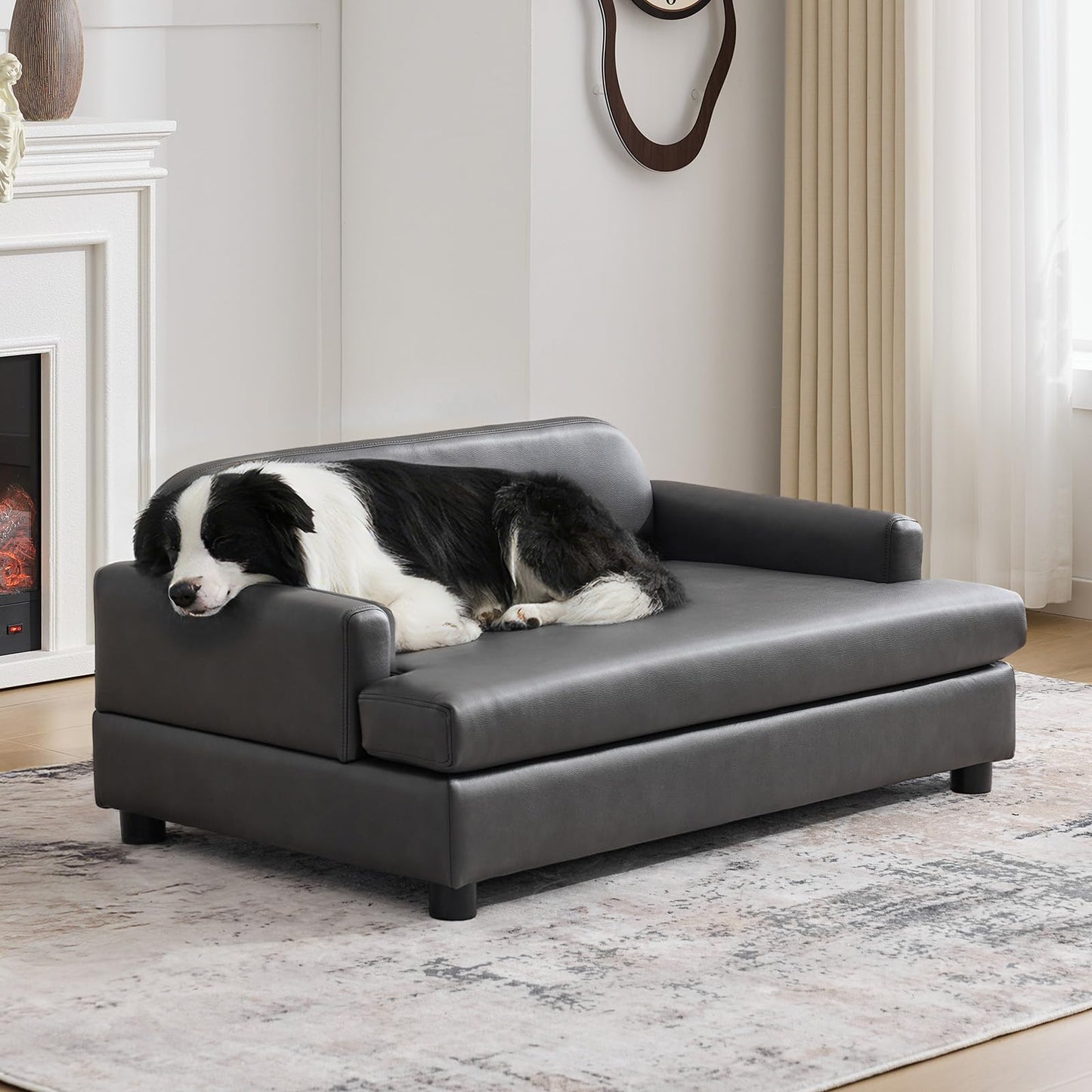 Luxury Elevated Dog Sofa Bed with Waterproof Leather & Foam Cushion