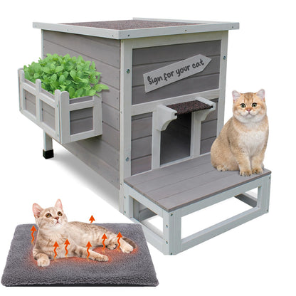Weatherproof Outdoor Cat House with Escape Door & Wooden Shelter