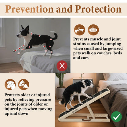 Adjustable Wooden Pet Ramp with Non-Slip Carpet Surface