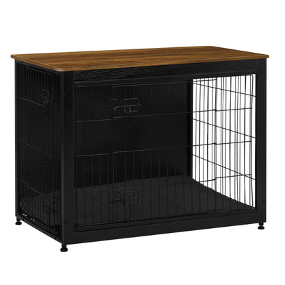 Wooden Dog Crate Furniture with Cushion & Double Doors