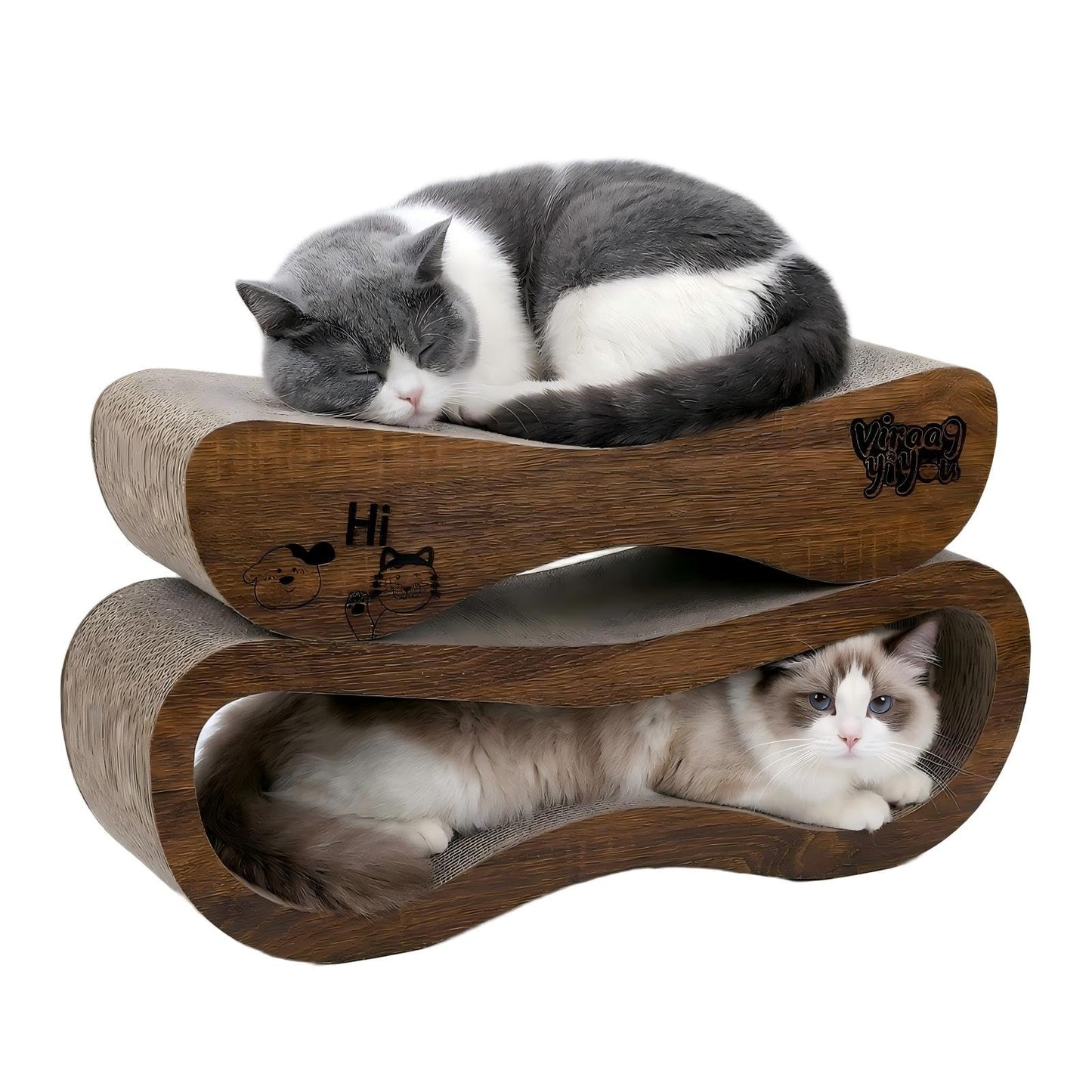 2-in-1 Cat Scratcher Lounge with Corrugated Cardboard Boards