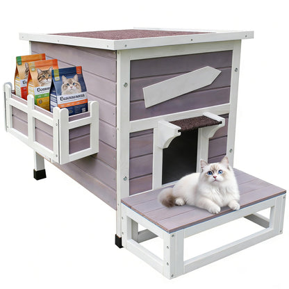 Weatherproof Outdoor Cat House with Escape Door & Wooden Shelter