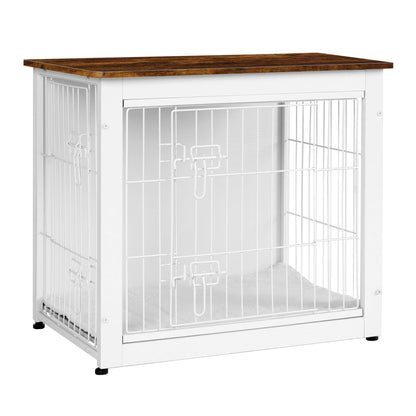 Wooden Dog Crate Furniture with Cushion & Double Doors