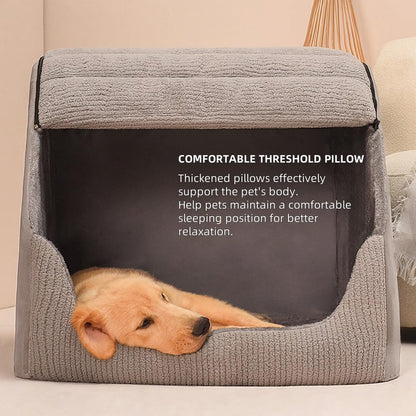Extra Large Dog House Bed with Memory Foam & Plush Cushion