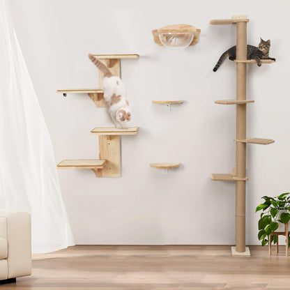 Tree Shape Cat Wall Shelves with Wooden Platforms for Climbing