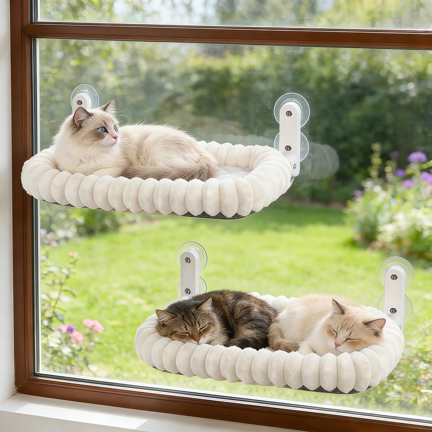 2PC Cordless Cat Window Perch Hammock with Metal Frame & Cover